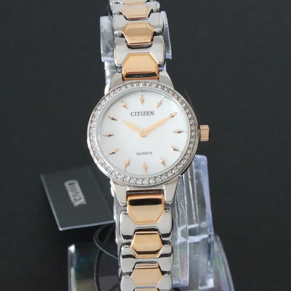 Citizen Women's Quartz Watch Crystal Bezel Mother Of Pearl Dial 24mm
